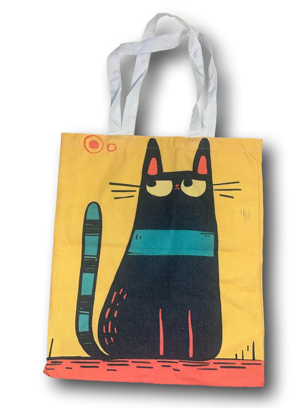 NWOT Yellow Cat Tote Bag with Black Cat Graphic
